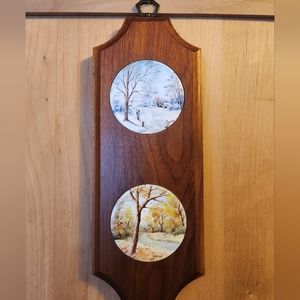 1975 Vintage Handpainted China Mounted In Wood By Jonny Kimzey